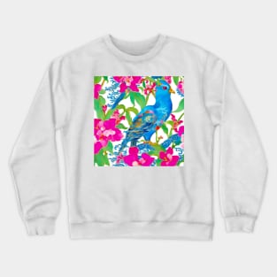 Chinoiserie blue bird and hot pink orchids Crewneck Sweatshirt